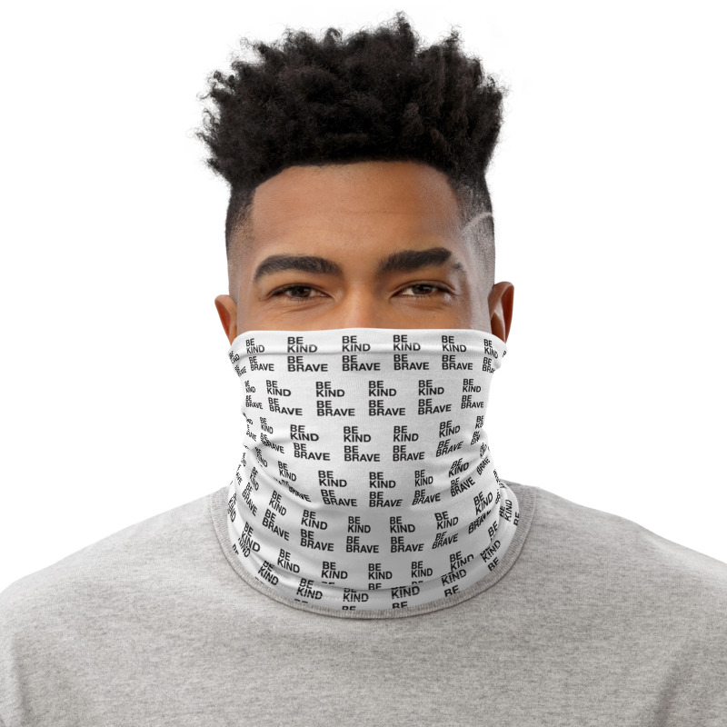 BE KIND BE BRAVE Neck Gaiter | all-over-print-neck-gaiter-white-front-604e47cd65887.jpg